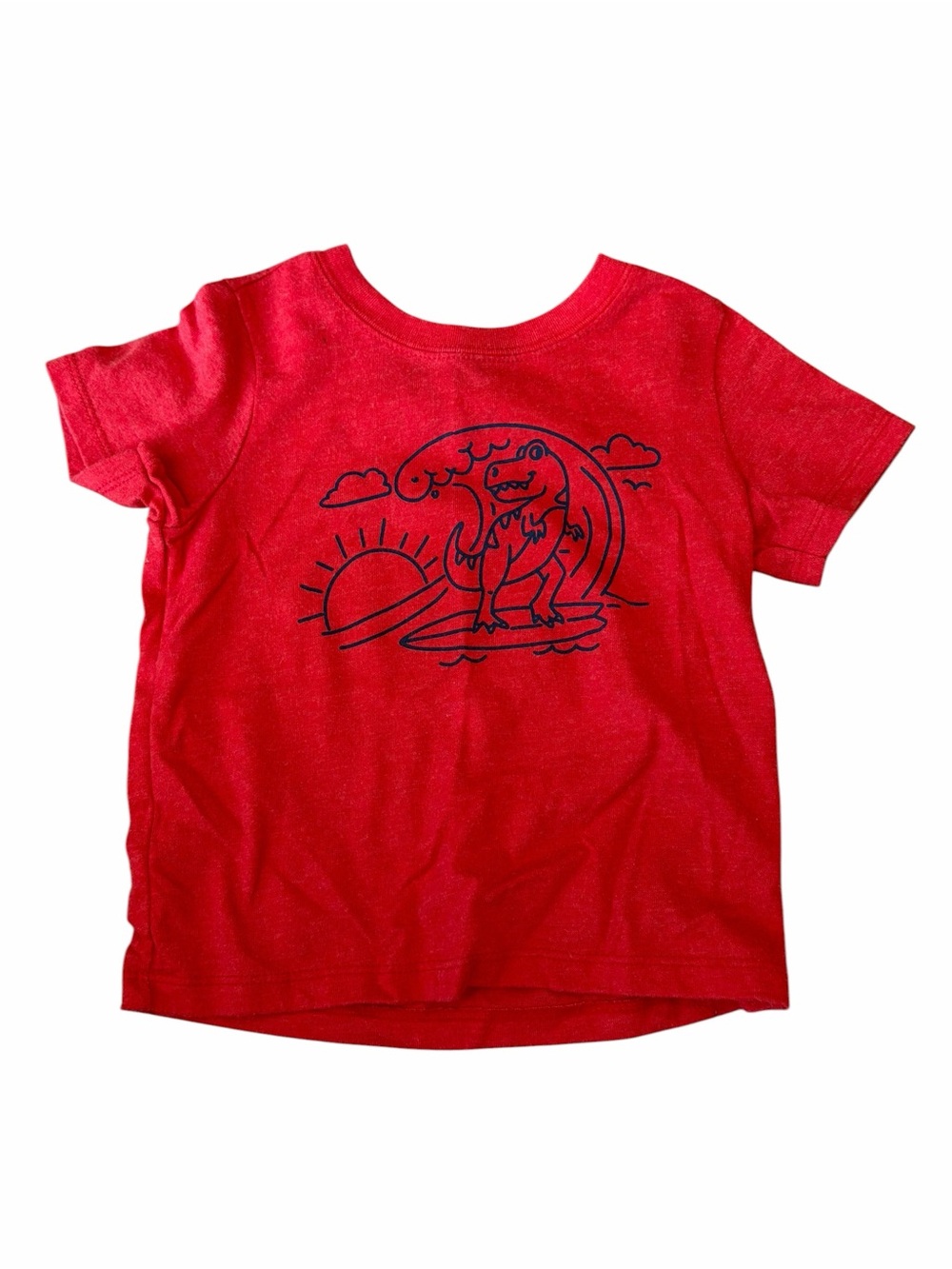 Garanimals Red Short Sleeve Tee with Navy Surfing Dinosaur Graphic